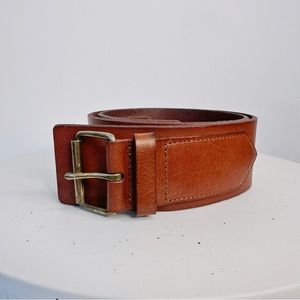 FRAME Denim Wide Cognac Brown Leather Belt with Brass Buckle